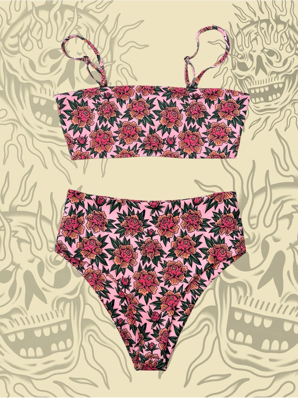 High-Waist Floral Bikini Set in Pink